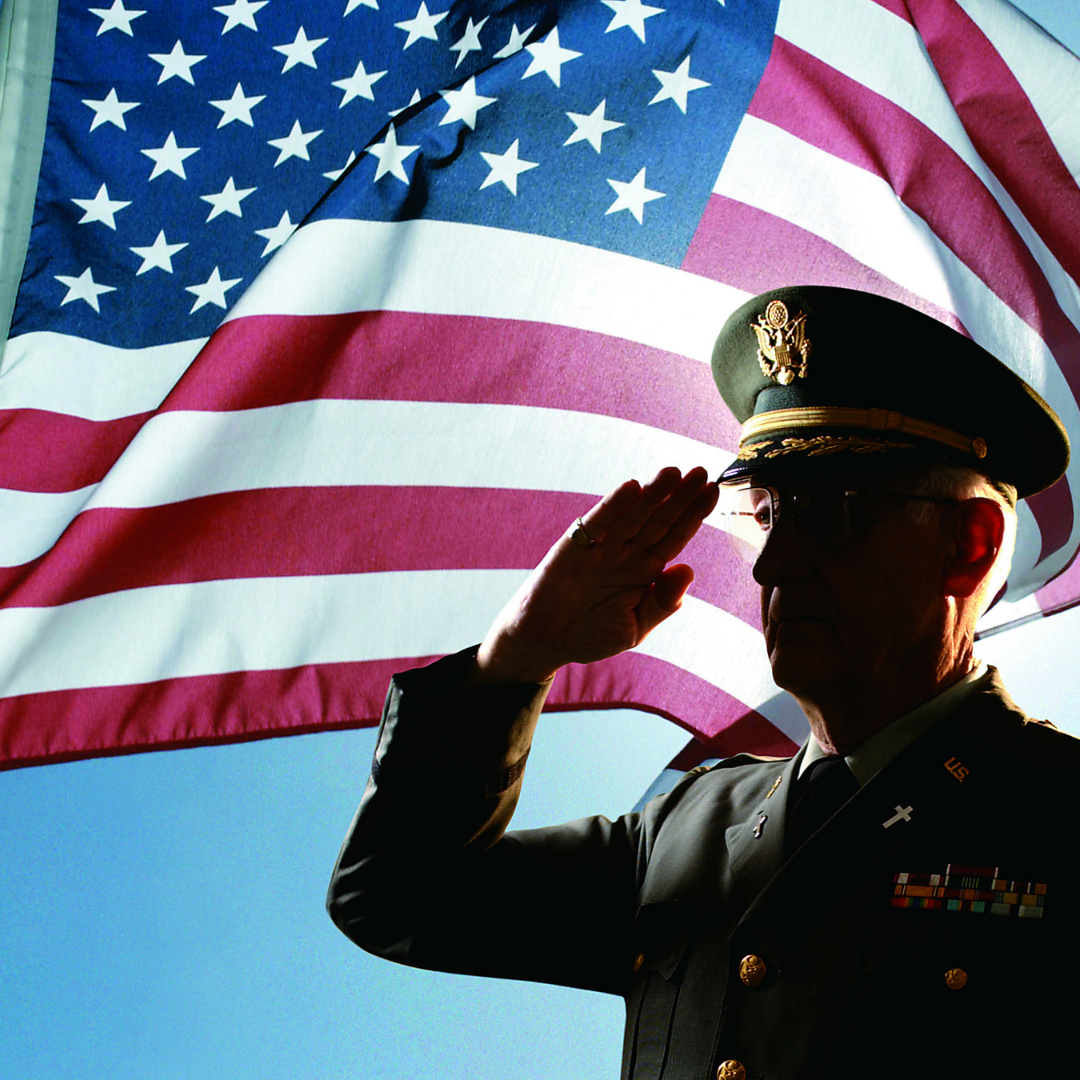 Photo of a Veteran and American Flag