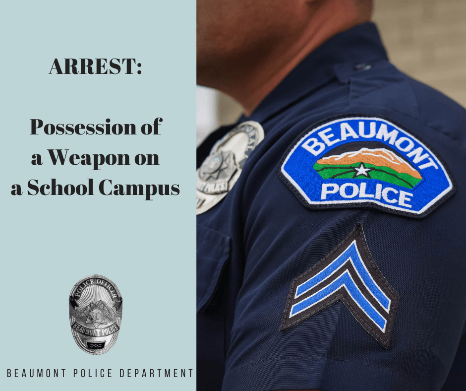 Graphic for Arrest: Possession of a Weapon on Campus